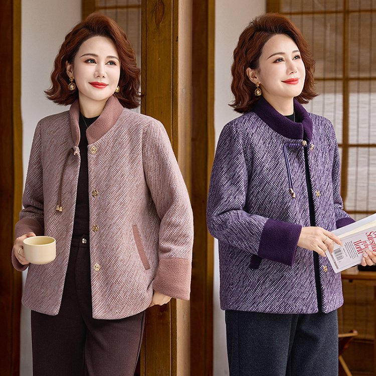 优雅中老年女士冬季保暖棉服外套大码显瘦设计紫色粉色两款选择舒适百搭经典时尚 XL 红色