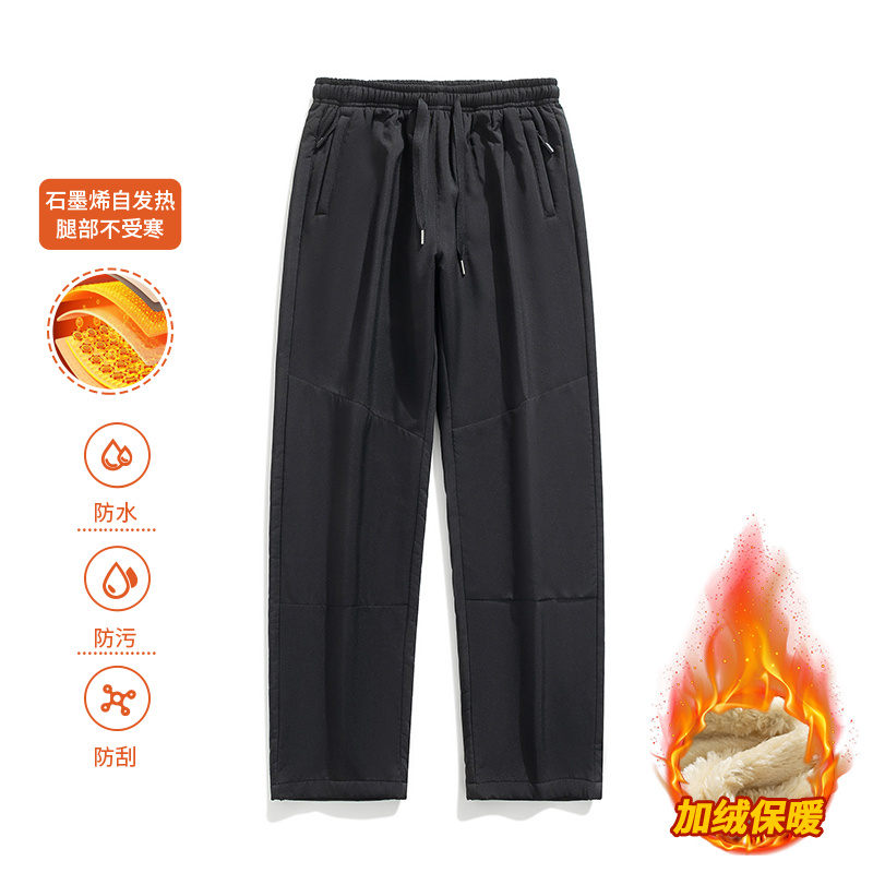 冬季新款石墨烯自发热羊羔绒平脚休闲裤白底平铺-1889 4XL 黑色