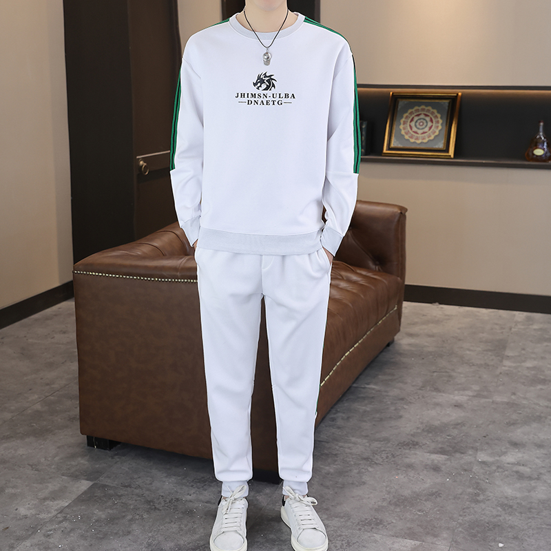 916款男士春秋季休闲时尚长袖长裤两件套装 M 白色