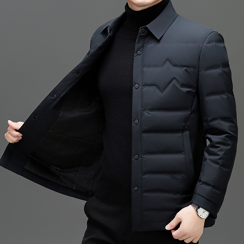 10338佳豪 羽绒服白鸭绒男装轻薄款外套2025秋新款翻领休闲保暖  M 虾青