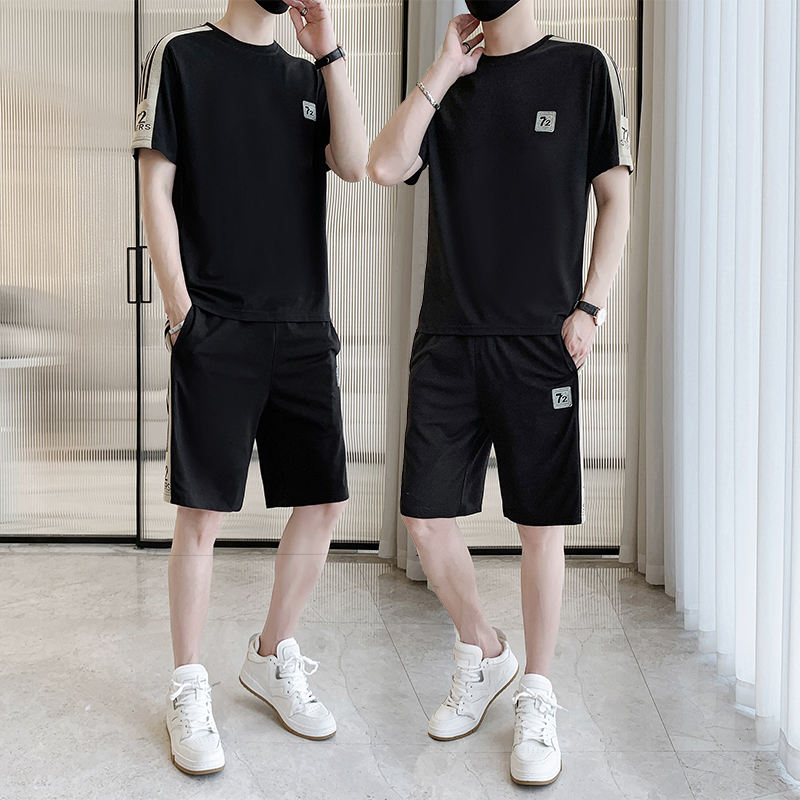 男士休闲运动套装薄款衣服夏季新款韩版潮流帅气搭配两件套-3601 M 黑色