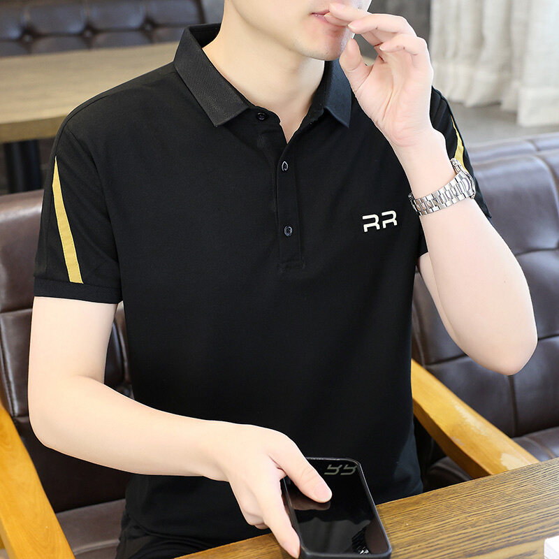 D91男士短袖T恤新款夏季翻领polo衫有领上衣男 M 黑色