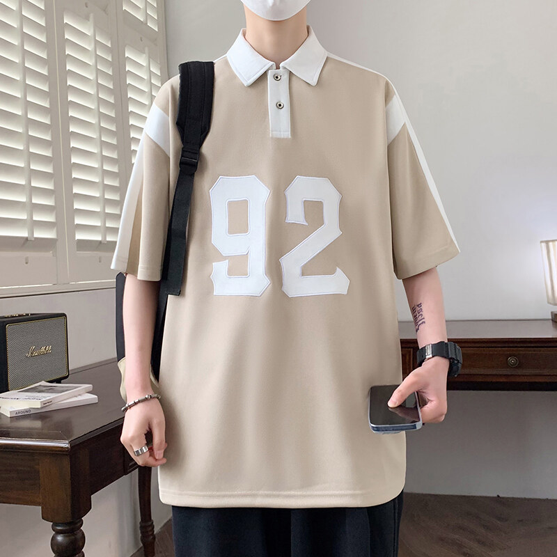 D3336男士短袖T恤新款夏季翻领polo衫有领上衣男 M 卡其色