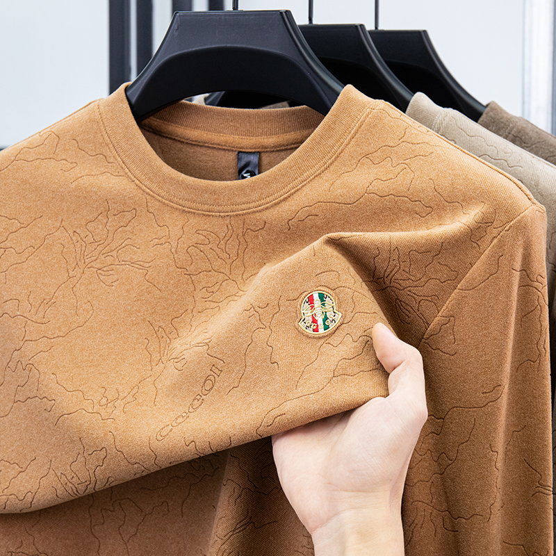 2669 淘宝哥2025新款秋冬季加厚条纹德绒卫衣打底衫套头潮牌男装 M 黄色