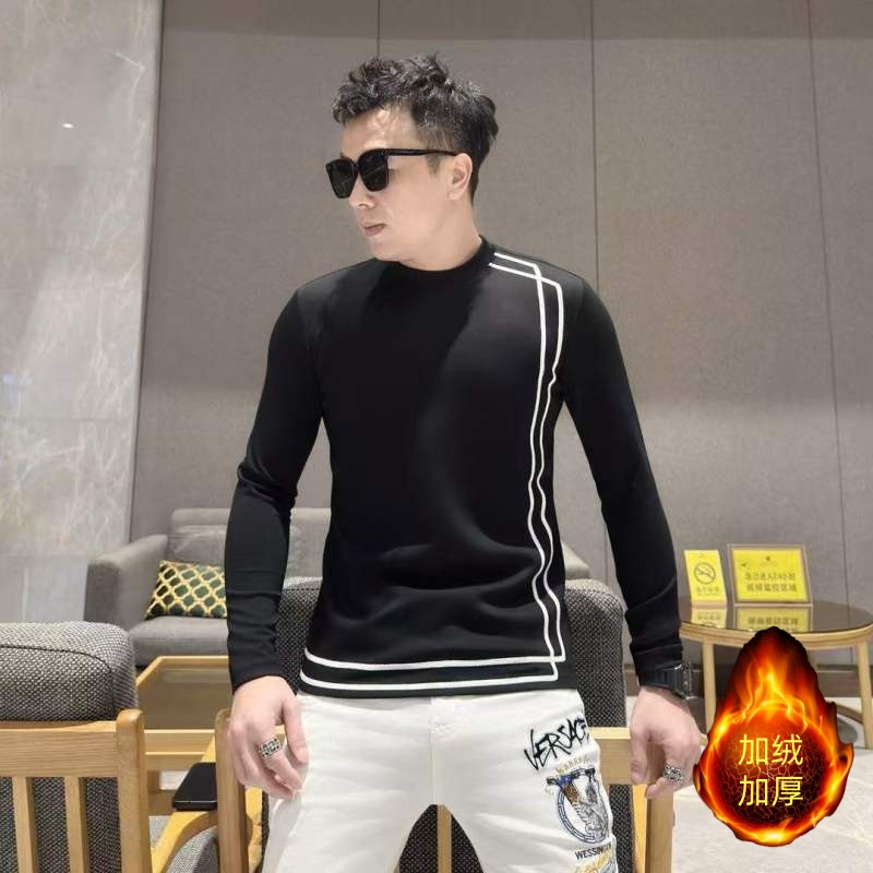 加绒9356 淘宝哥2025男士秋冬新款打底衫加绒长袖卫衣休闲男装 M 黑色