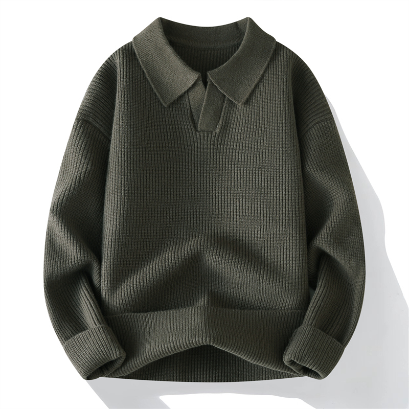M8687男士秋冬季翻领休闲打底针织衫时尚百搭 M 绿色