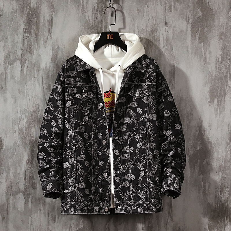 NJK1799青少年秋季新款腰花牛仔落肩袖休闲宽松外套-水泥墙挂拍图 L 黑色