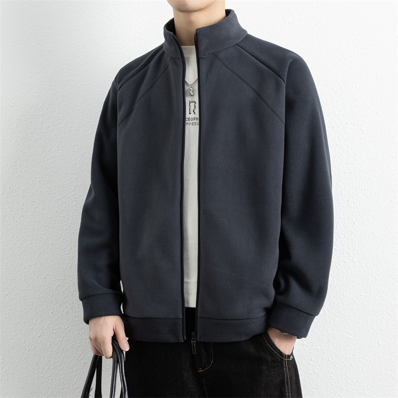 JK38001 P48男士秋冬季新款抓绒衣开衫卫衣摇粒绒立领夹克男外套