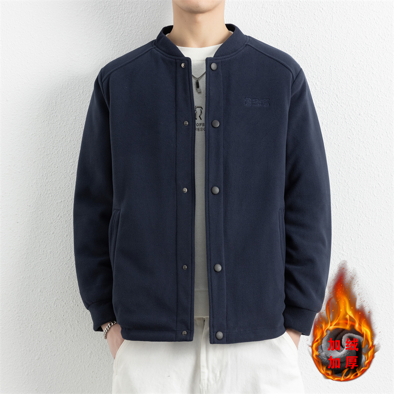 MY6688 P70男士秋冬季棒球领棉衣青少年摇粒绒加绒加厚夹克男外套