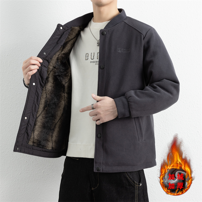 MY6688 P70男士秋冬季棒球领棉衣青少年摇粒绒加绒加厚夹克男外套