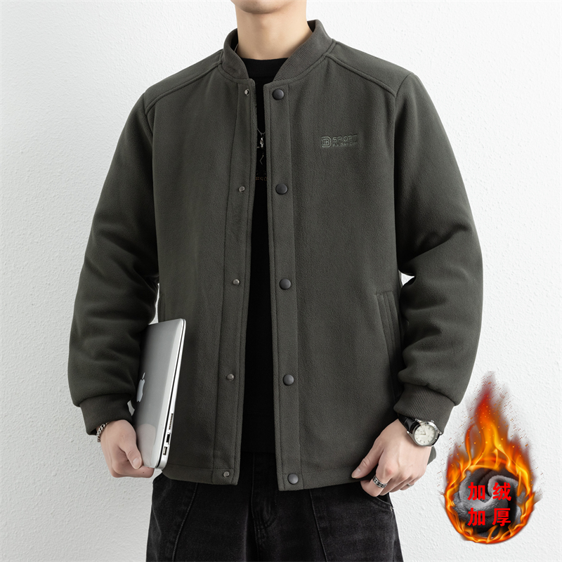 MY6688 P70男士秋冬季棒球领棉衣青少年摇粒绒加绒加厚夹克男外套