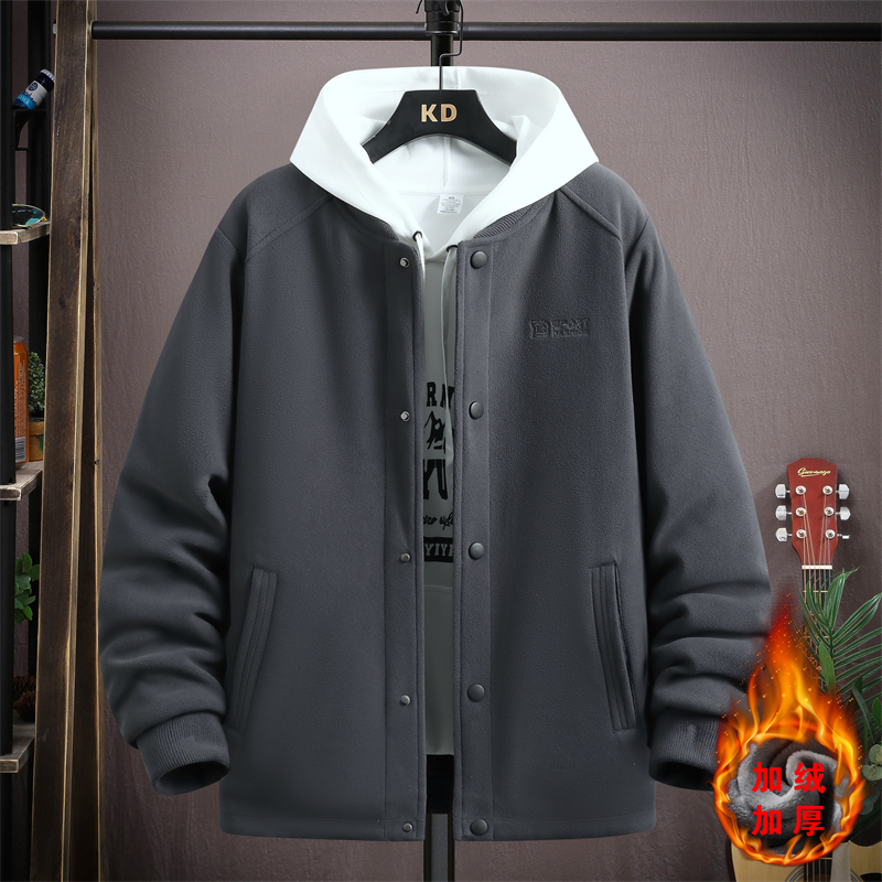 MY6688 P70男士秋冬季棒球领棉衣青少年摇粒绒加绒加厚夹克男外套