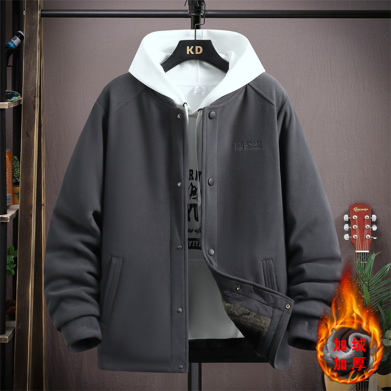 MY6688 P70男士秋冬季棒球领棉衣青少年摇粒绒加绒加厚夹克男外套