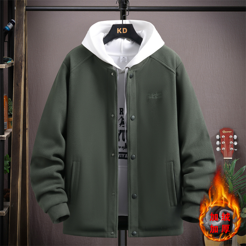 MY6688 P70男士秋冬季棒球领棉衣青少年摇粒绒加绒加厚夹克男外套