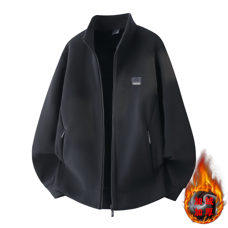 JK29003 P48男士秋冬季抓绒衣加绒开衫卫衣摇粒绒立领夹克男外套