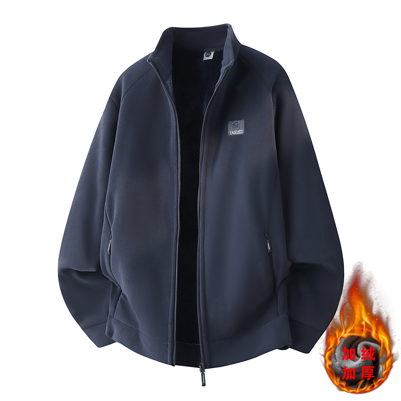 JK29003 P48男士秋冬季抓绒衣加绒开衫卫衣摇粒绒立领夹克男外套