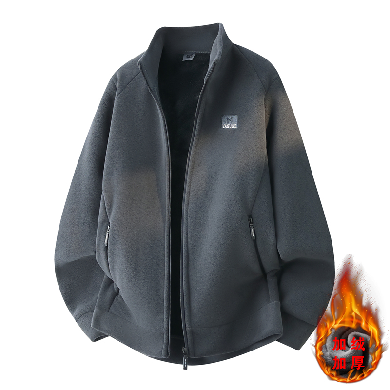 JK29003 P48男士秋冬季抓绒衣加绒开衫卫衣摇粒绒立领夹克男外套