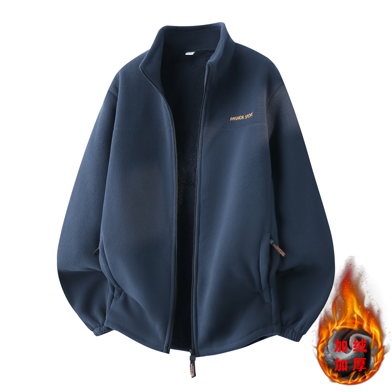 JK29002 P38男士秋冬季抓绒衣加绒开衫卫衣摇粒绒立领夹克男外套