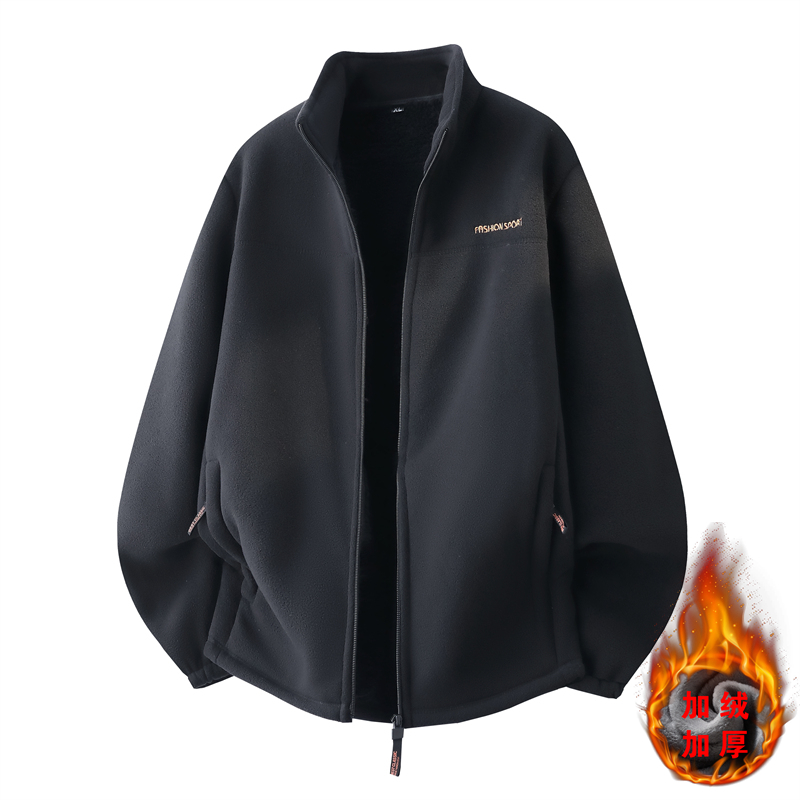 JK29002 P38男士秋冬季抓绒衣加绒开衫卫衣摇粒绒立领夹克男外套