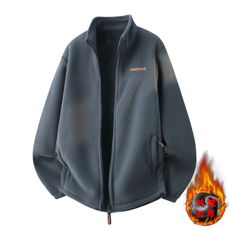 JK29002 P38男士秋冬季抓绒衣加绒开衫卫衣摇粒绒立领夹克男外套