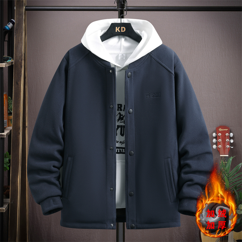 MY6688 P70男士秋冬季棒球领棉衣青少年摇粒绒加绒加厚夹克男外套