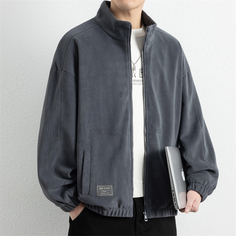 JK39001P55男士秋冬季奥粒绒开衫卫衣摇粒绒立领夹克男外套抓绒衣 L 灰色