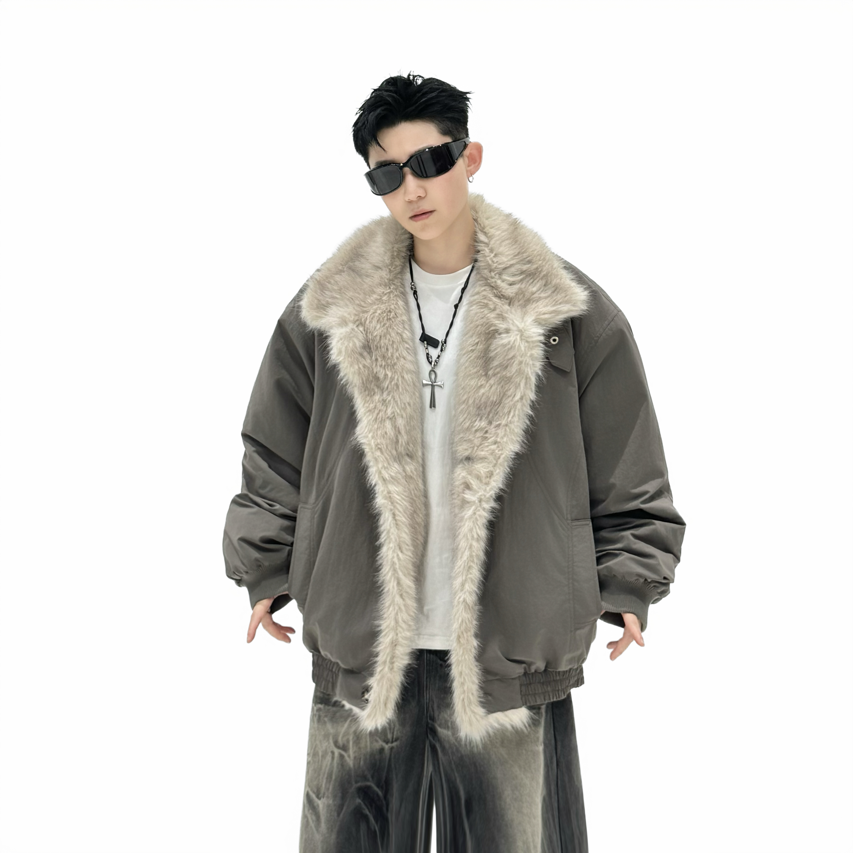 MY1801-P160冬季新款 单人 座山雕毛领加厚派克服棉衣  M 黑色