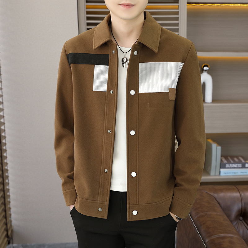 男士夹克商务休闲时尚潮流翻领短款上衣服秋季工装百搭外套男-JK2381 M 卡其色