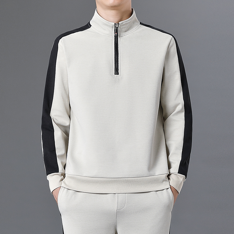 克朗帝【主推】秋季长袖立领拉链拼色卫衣W25701-M-4XL-P55 M 米白色