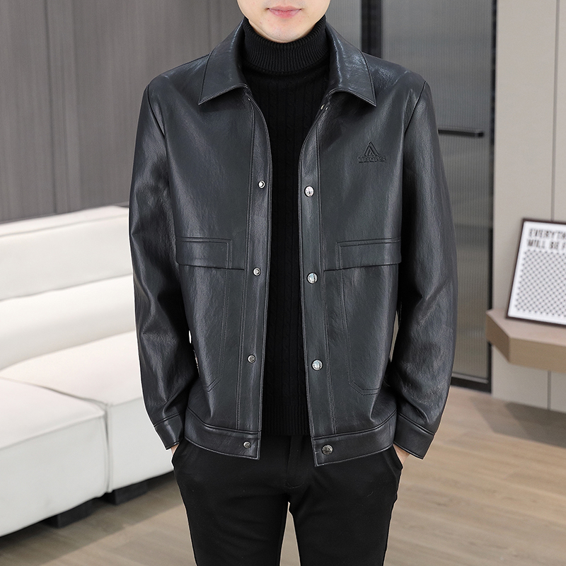 克朗帝【主推数据款】秋冬高品质复古休闲皮衣外套 M~4XL-p115 L 黑色