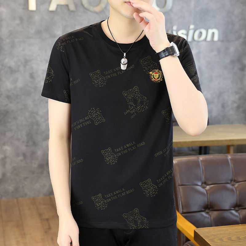 9062豹编织新款时尚印花短袖