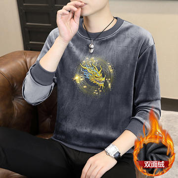 S930男士新款金丝绒圆领卫衣时尚百搭