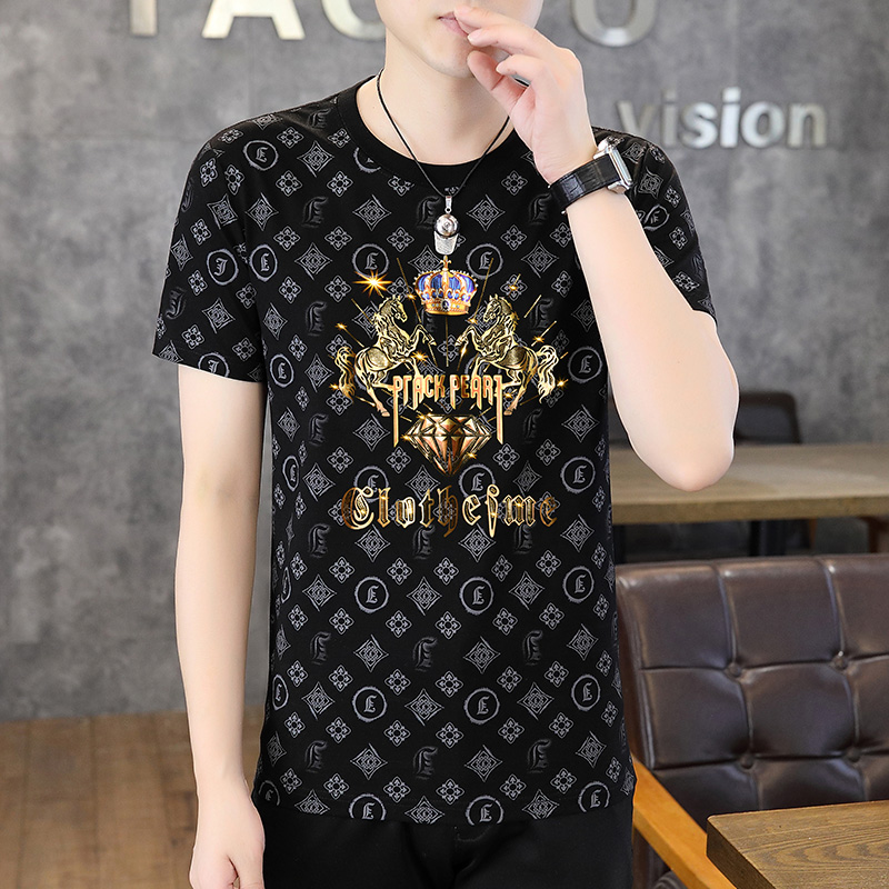 9037双马冠新款时尚印花短袖