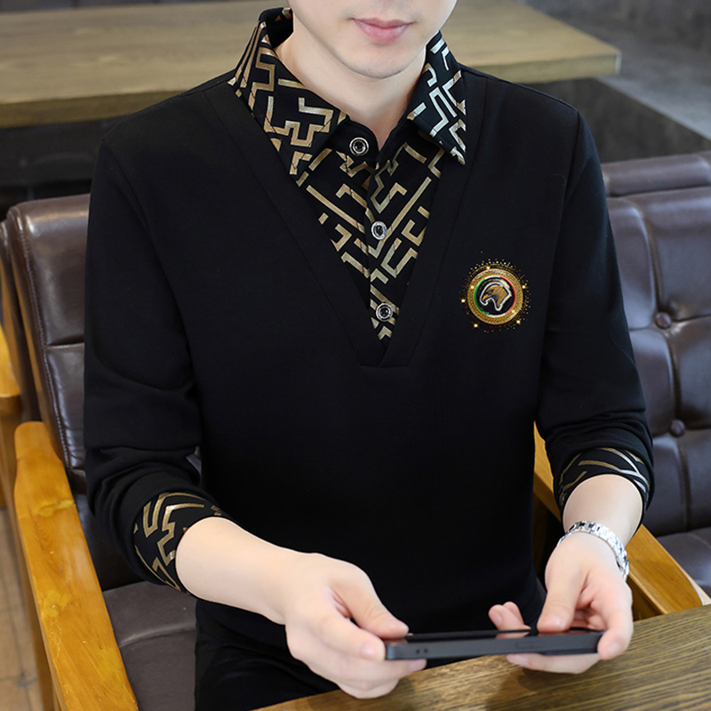 F843秋季新款男士Polo衫时尚欧版男翻领长袖卫衣