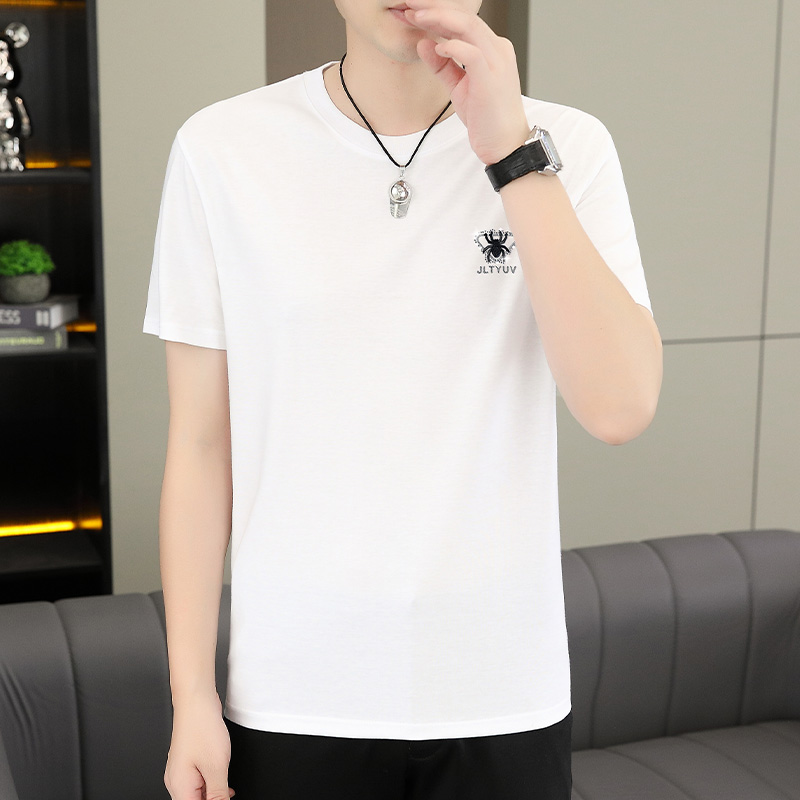 T607款潮流时尚男士夏季新款百搭烫钻圆领青年休闲短袖小蜘蛛