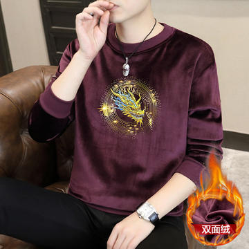 S930男士新款金丝绒圆领卫衣时尚百搭