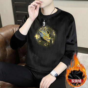 S930男士新款金丝绒圆领卫衣时尚百搭