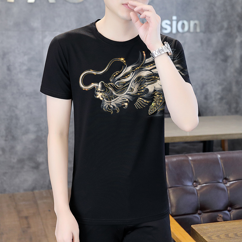 新款时尚百搭舒适潮流洋气舒适短袖T411 M 黑色