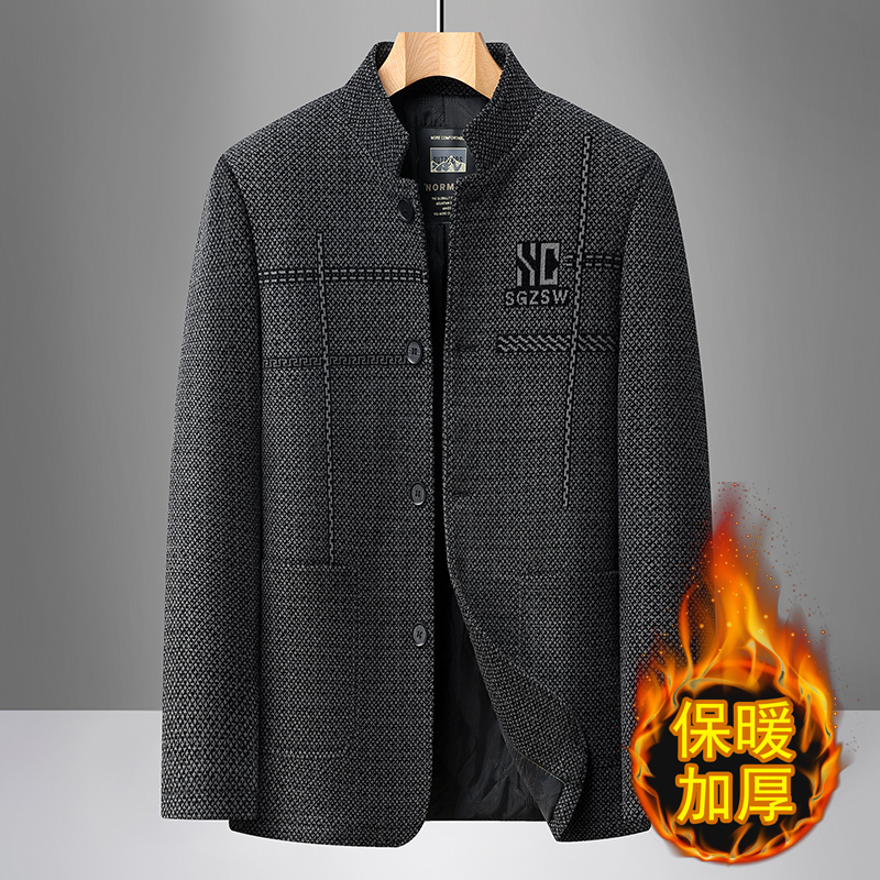 2025新款雪尼尔中老年棉衣男加棉加厚款立领爸爸装中年棉服 175/88A 浅灰色