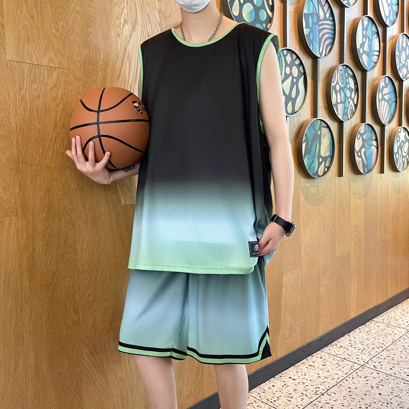 BX35青少年学生夏季篮球服背心运动套装 S 黑绿