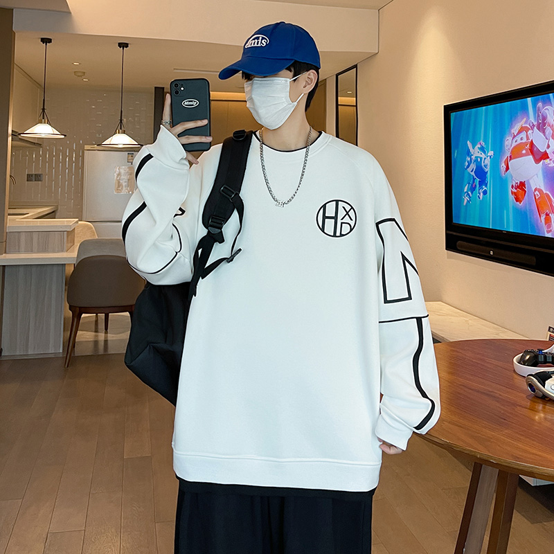 新款加绒/圆领卫衣男青少年冬季印花打底衫上衣302 2XL 白色春秋款