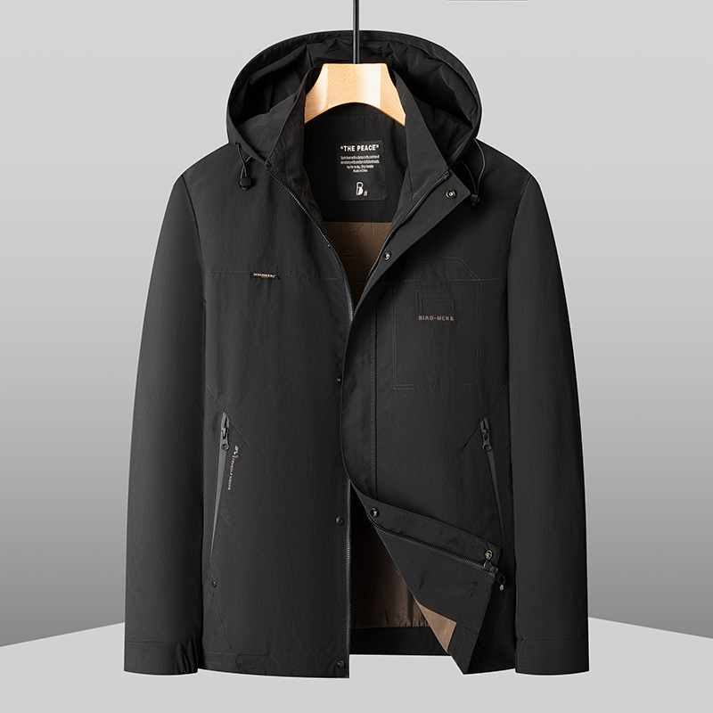 新款夹克加肥加大连帽商务休闲防风舒适宽松春秋季茄克外套