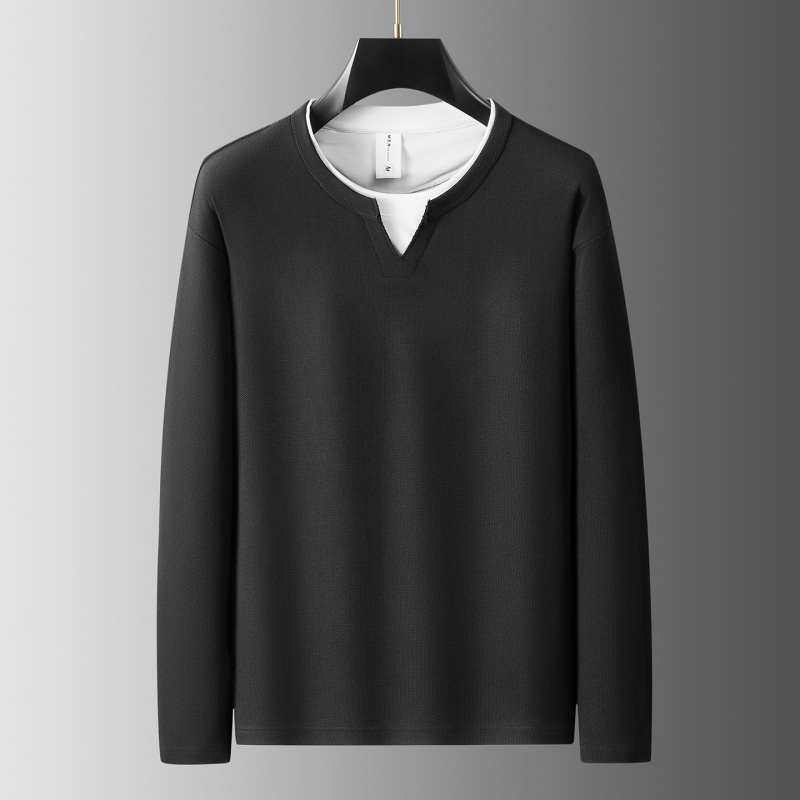 加肥加大秋款男假两件卫衣小V领宽松长袖休闲卫衣