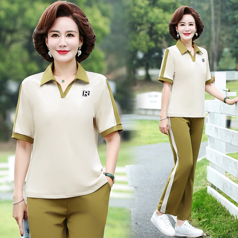 中老年妈妈装时尚百搭舒适显瘦款套装-2310R标套装 XL 秋香绿