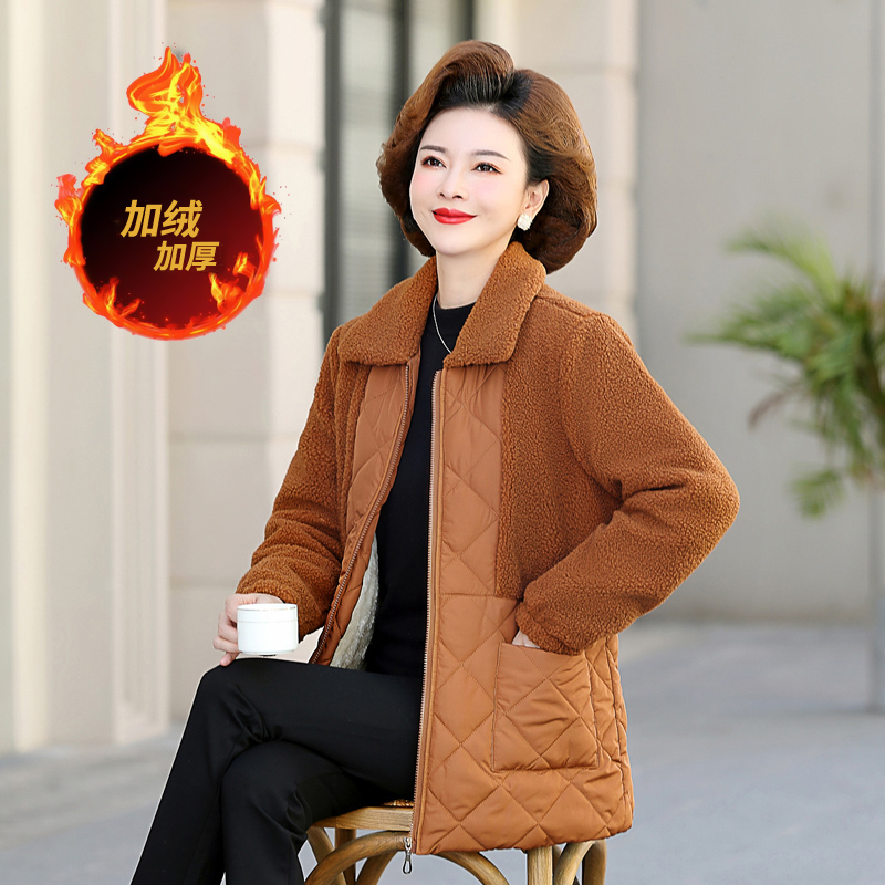 秋冬女装妈妈装百搭新款棉衣拼接款-D04 XL 焦糖色