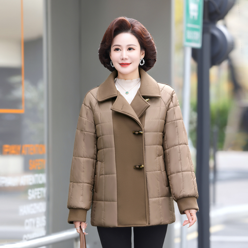 冬季女士时尚休闲加绒加厚保暖棉衣-D28 XL 驼色