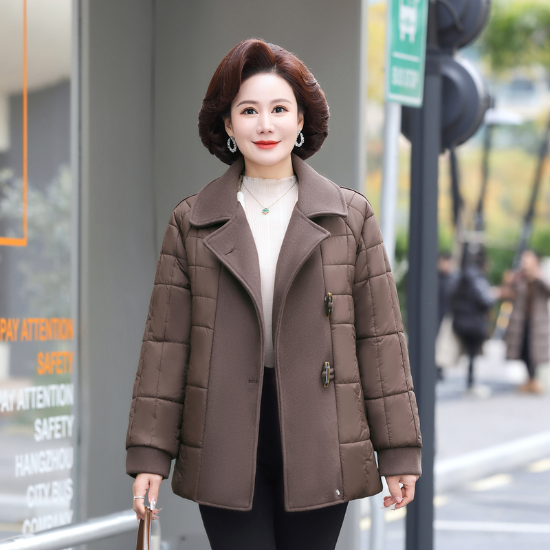 冬季女士时尚休闲加绒加厚保暖棉衣-D28 XL 咖色