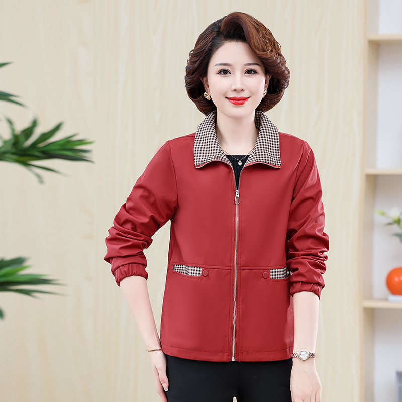 330款优雅简约舒适百搭千鸟格领女外套 XL 红色