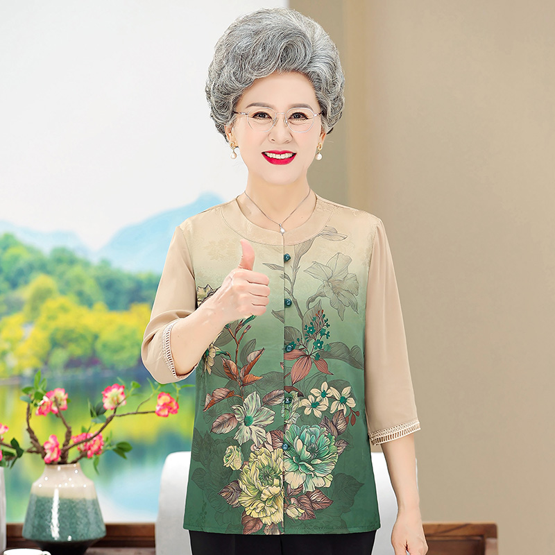 A78款新款时尚舒适优雅休闲小衫上衣 2XL 绿花