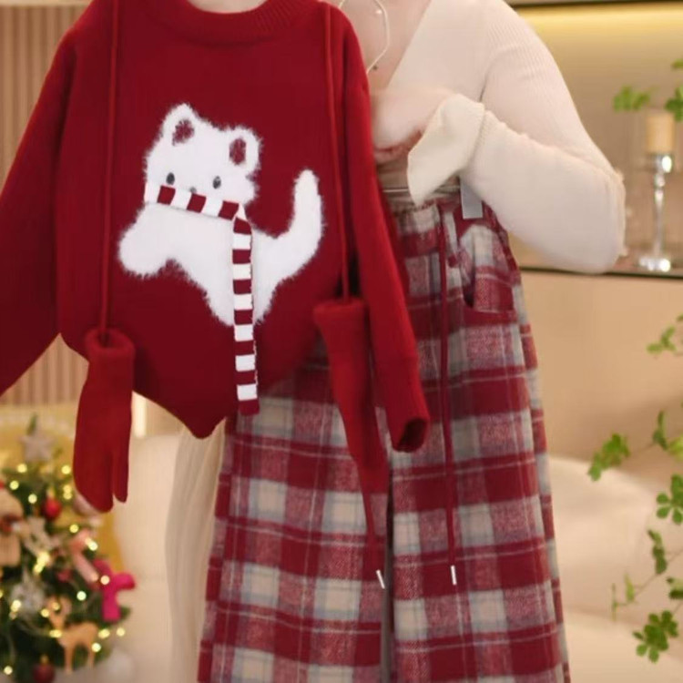 小木屋&1201红格子裤毛衣套装